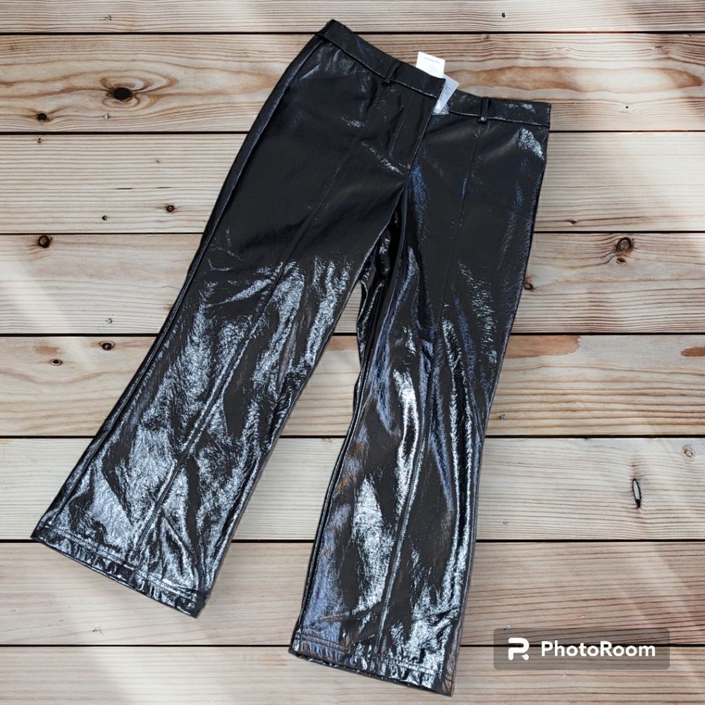7 Seven for All Mankind Black Vinyl Wide Leg Trouser Pants
